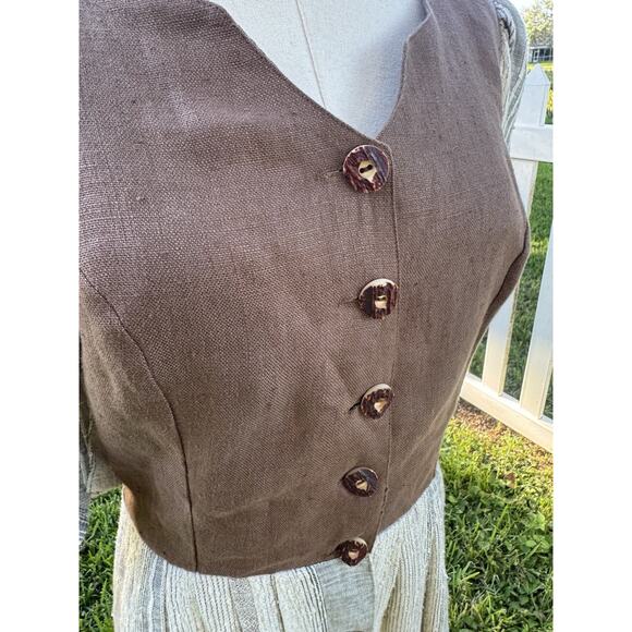 Vintage 70s Style Nur Trocken Reinigen 100% Linen Maxi Prairie Dress Boho Large - Picture 12 of 16